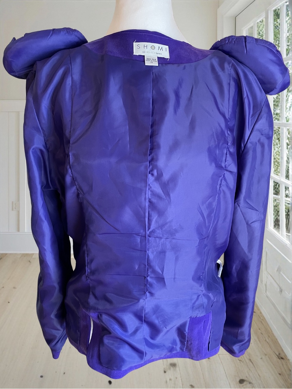 SHOMI Vintage Women's Purple 100% Silk Embroidered Blazer Jacket Sz 10 - Picture 16 of 16